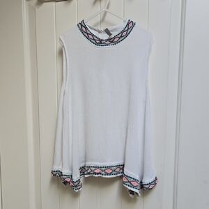 Persona White Sleeveless Swing Top with Pink and Green Embroidery Youth Medium